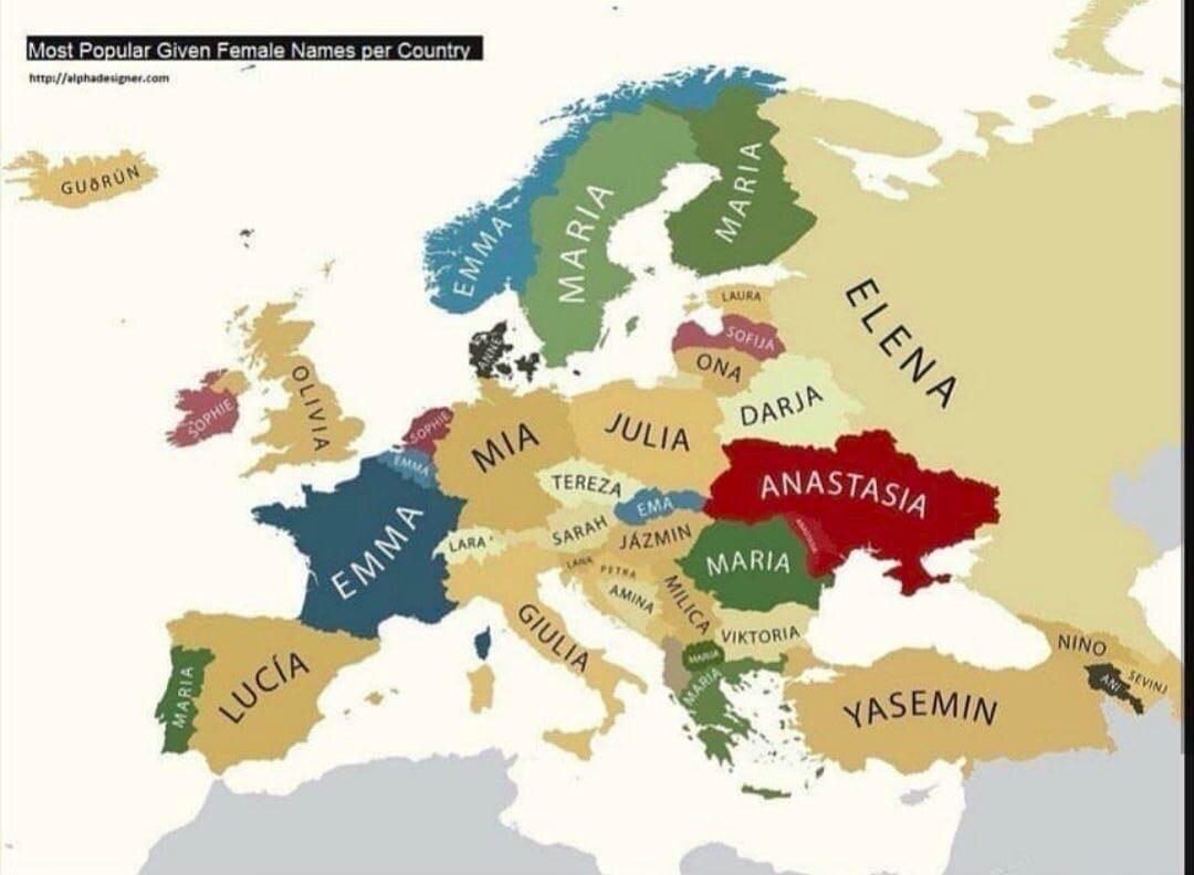 Распространённость женских имён в Европе.