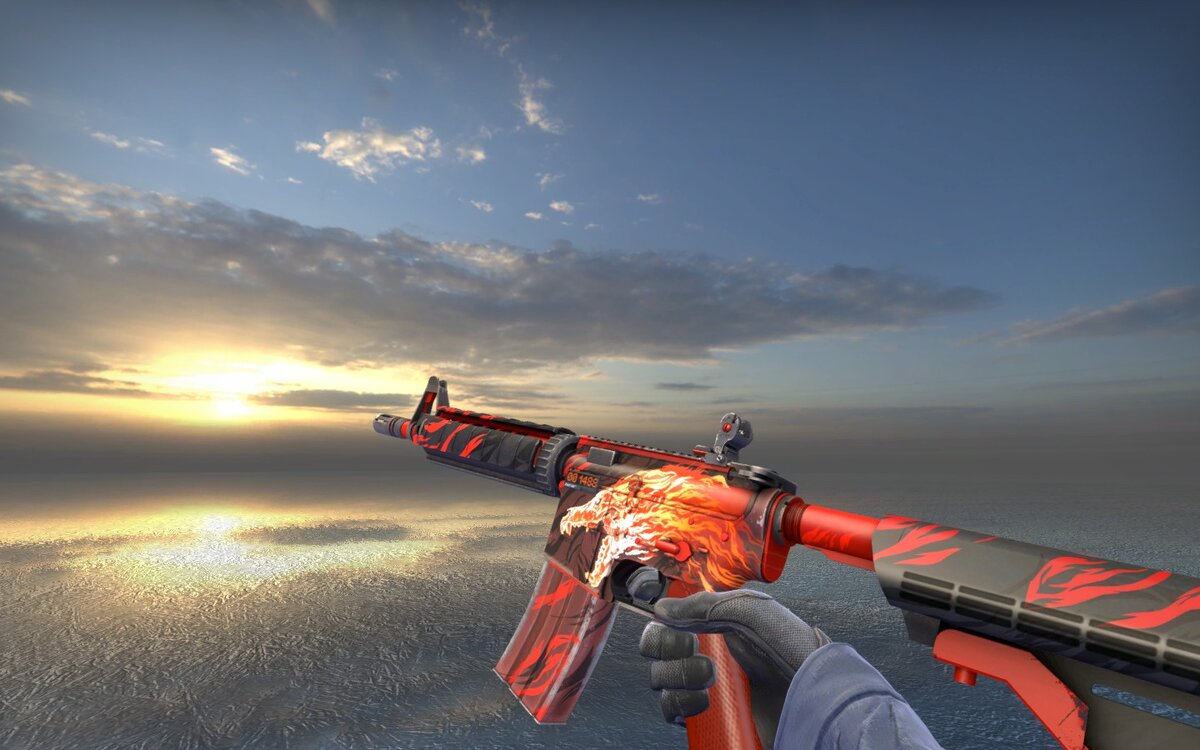 Это один из самых популярных скинов кс го. Автоматическая штурмовая винтовка для КТ с нестандартной краской и изображением рычащего волка. M4A4 имеет высокую точность и умеренный разброс, особенно при стрельбе короткими очередями.