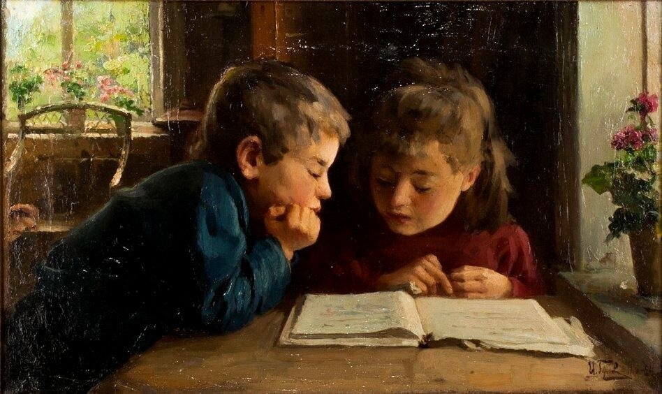 Горохов Иван Лаврентьевич (1863-1934) «Дети за чтением книги» 1924