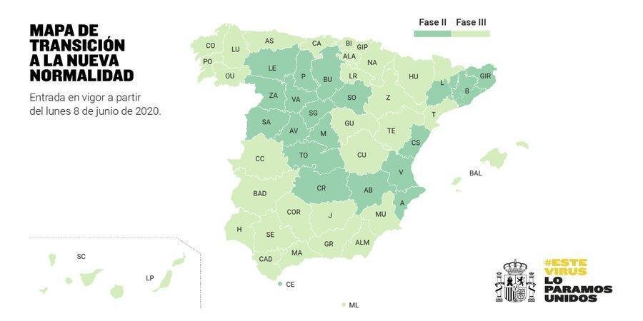 Источник: Официальный сайт здравоохранения Испании.  Фазы №2 и №3. Начиная с 8 июня. 