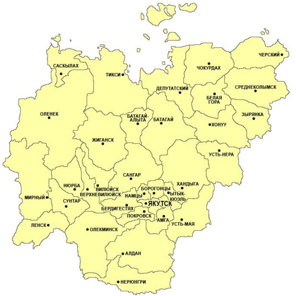 Карта Якутии с районами