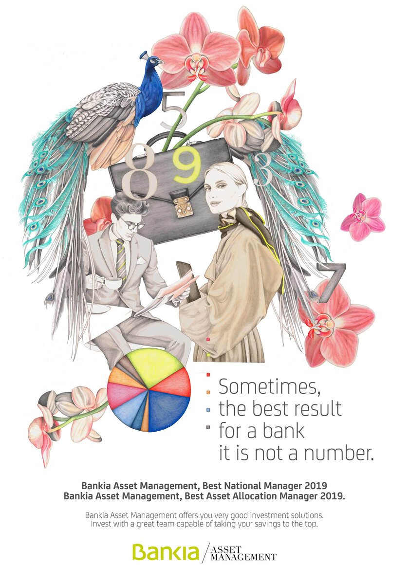 Bankia Asset Management Bankia Asset Management x Carmen García Huerta
Advertising Agency: CLV, Madrid, Spain
Prodcution Company: The Mushroom Company
Marketing Team: Silvia Bajo, Mariano Casares, Virginia Sánchez, Berta García, Elena Ruíz, Almudena García Falaguera
Cco: Fran López, Alfonso Velasco
Ceo: Inés Díaz-Casariego Basa
Art Directors: Fran López, Alfonso Velasco, Nuria Martín González, Ángela Navarrete, Paula Palomares, Laura Rodríguez
Copywriters: Lucía González, Pedro Barrero
Account Supervisor: María Navarrete
Account Executive: Sara Armero
Illustrator: Carmen García Huerta
Executive Producer: Guillermina Trejo
