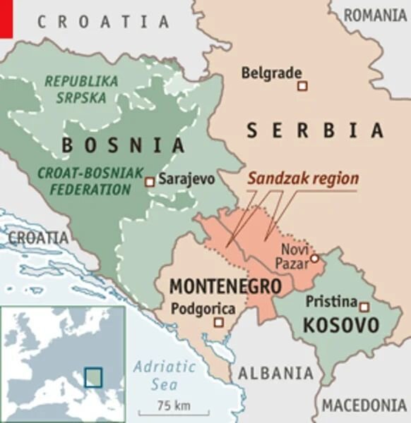 Санджак на карте Балкан