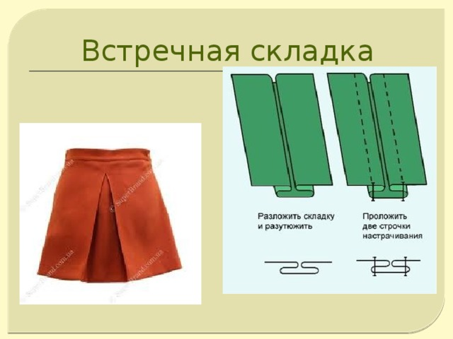 Что означает складки. Односторонняя складка, встречная складка, бантовая складка.. Схема обработки встречной складки. Встречные и односторонние складки