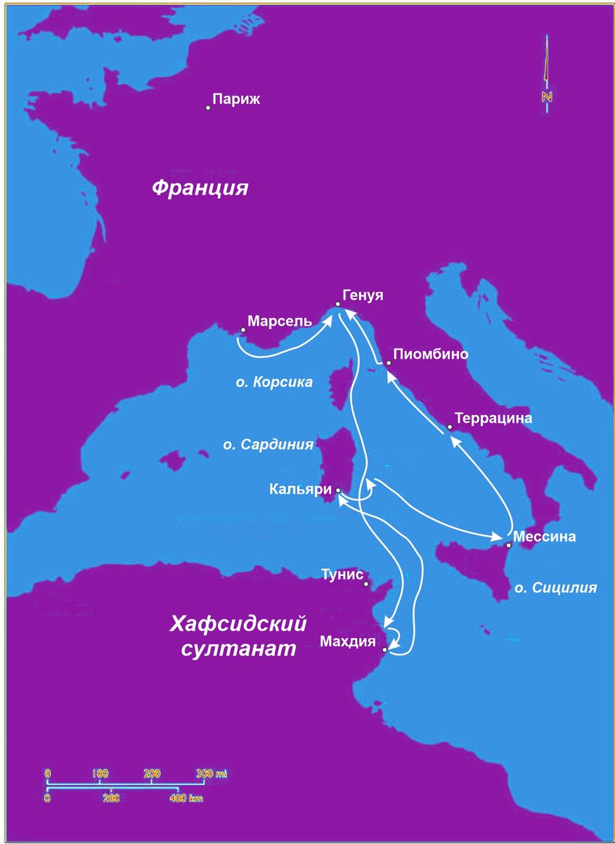 Карта Берберийского крестового похода 1390 - 1391 гг.