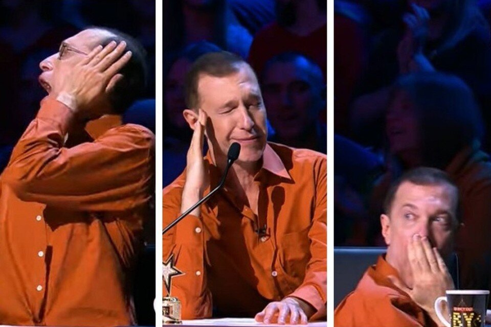     Реакция Сергея Соседова на пение культуриста Сергея Чернова. Скрин видео "Беларусь 1"