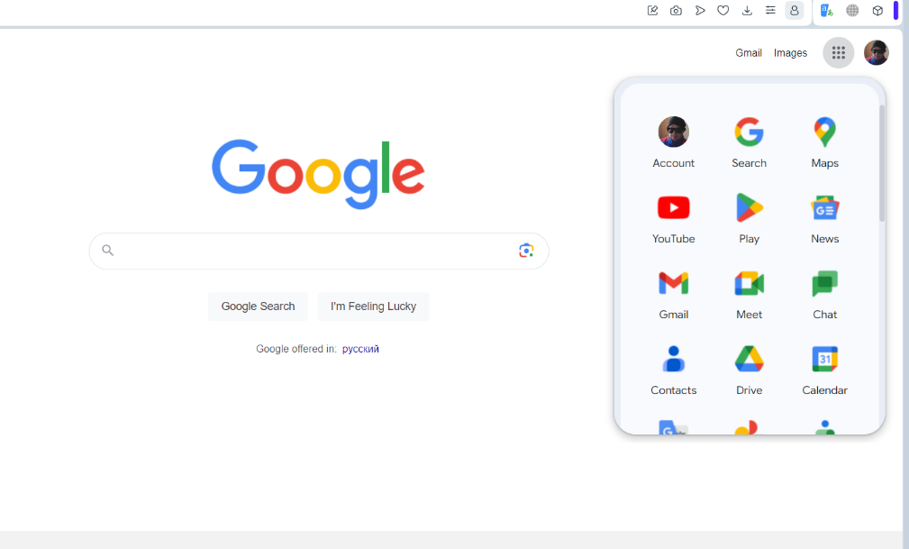 это изображение из моего компьютера. браузер Opera. все Google опции на месте.