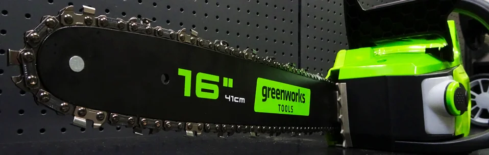 Цепь для пилы GREENWORKS 2949307. Автоматические системы смазки для цепей. Автоматическая смазка цепи. Крепление шины пилы Гринворкс.