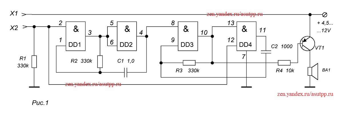 Схема электронного имитатора звуков