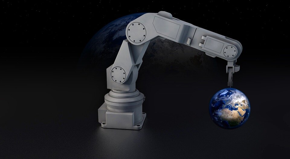 https://pixabay.com/photos/robot-robot-arm-earth-globe-3009602/