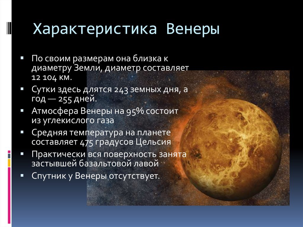 Венера таблица характеристика планеты