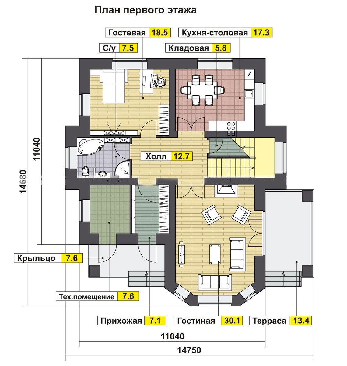 Двухэтажный пятикомнатный дом 15х15 м., общей площадью 194 кв.м.