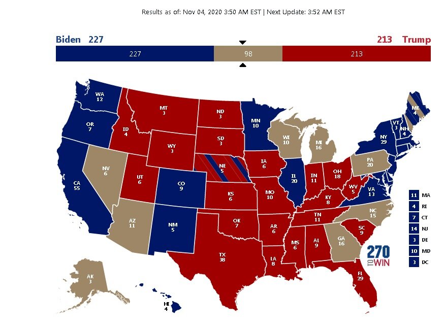 Электоральная карта США. https://www.270towin.com/2020-election-results-live/