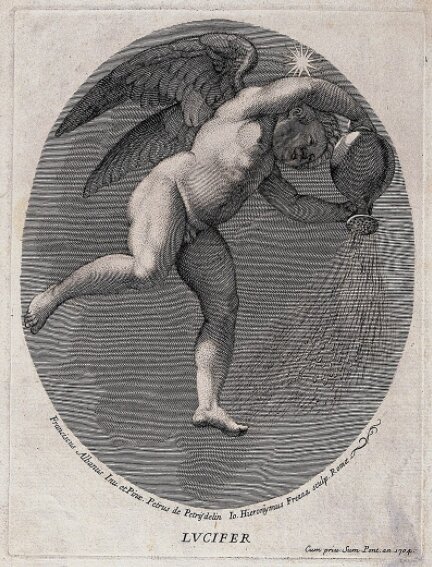 Люцифер, льющий свет из сосуда. Гравюра Г. Х. Фрезза, 1704 