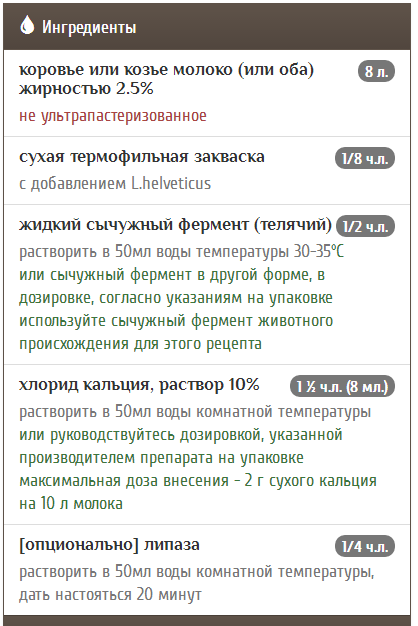 Закваска для сыра Пармезан на 100 л молока