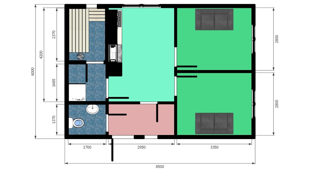 Дачный Домик с баней планировка (6 на 8,5)