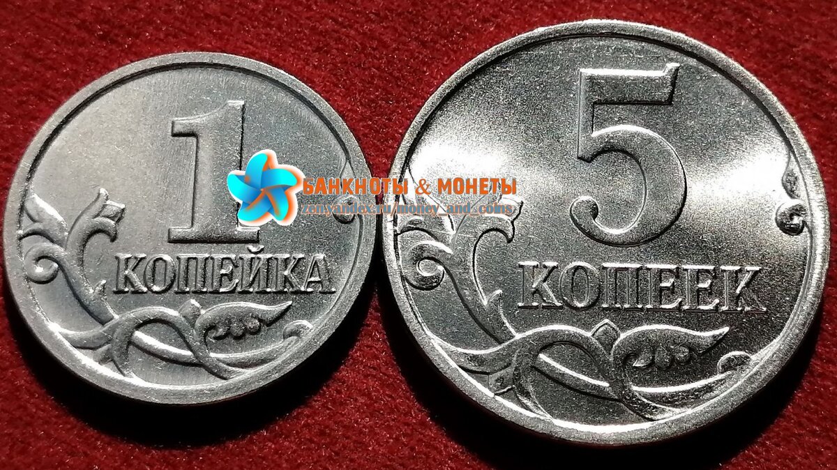 Реверсы монет 1 и 5 копеек.