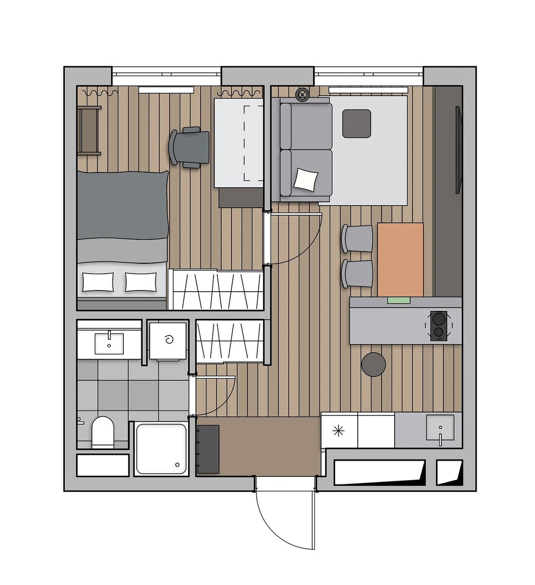 планировка однокомнатной квартиры с отдельной спальней