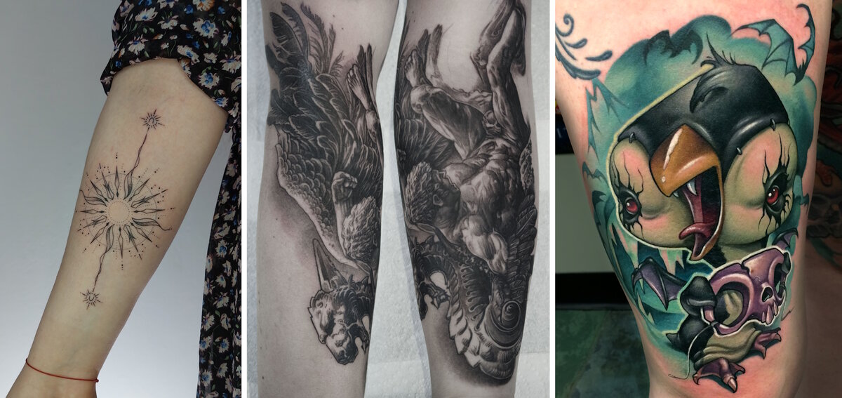 Примеры фотографий работ разных тату мастеров