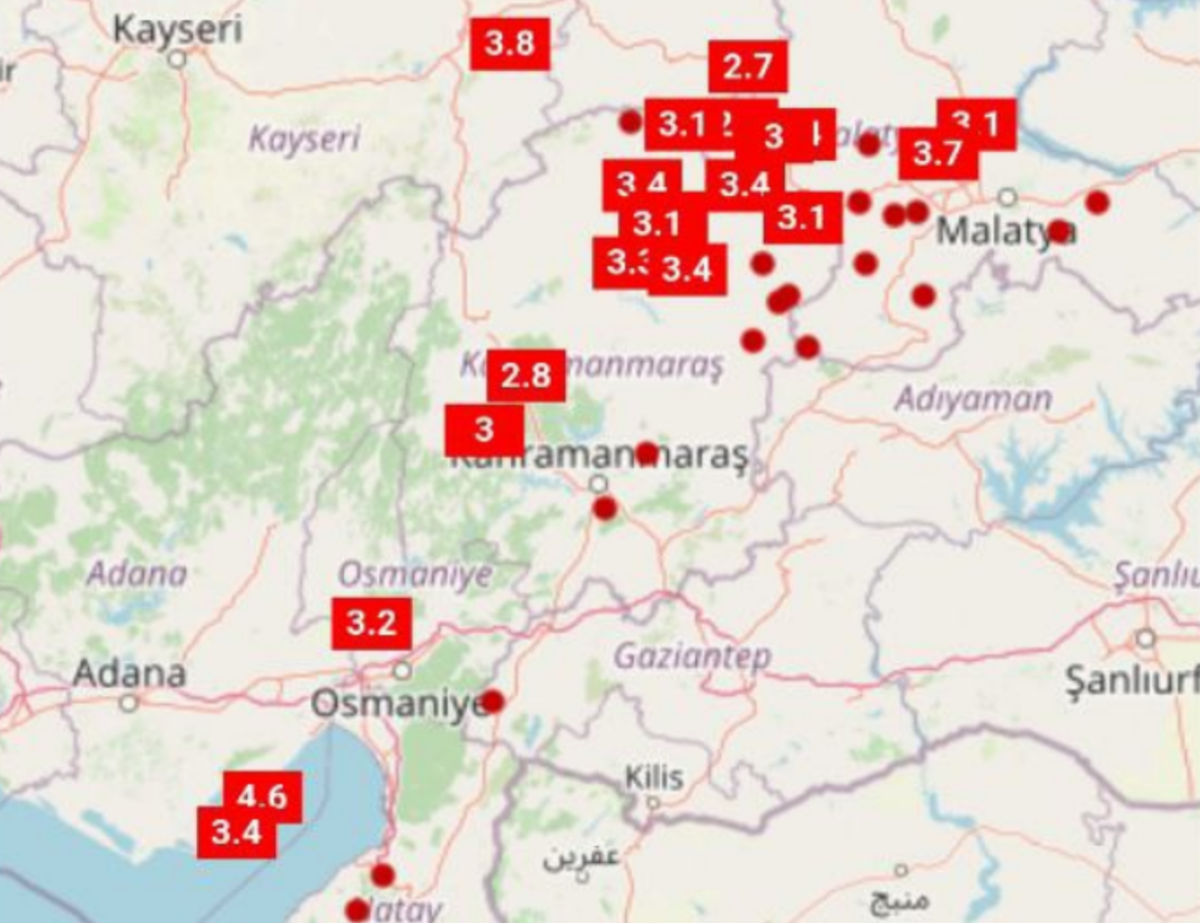 Где было землетрясение в турции карта