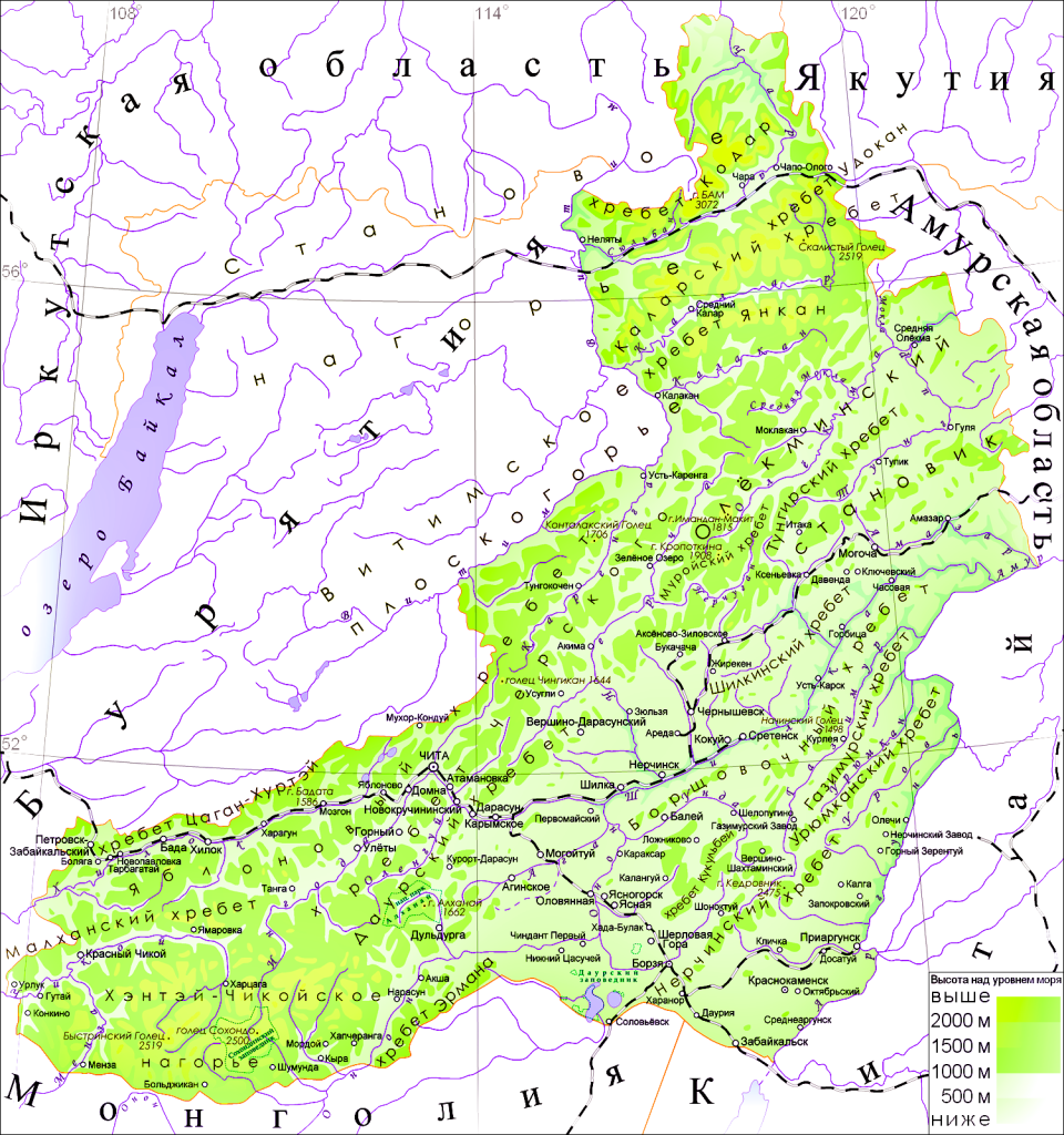 Карта читинской области подробная с дорогами и деревнями