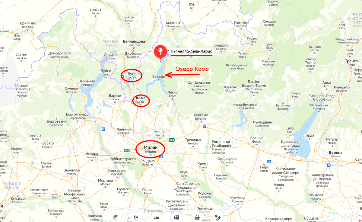 Озеро Комо на карте