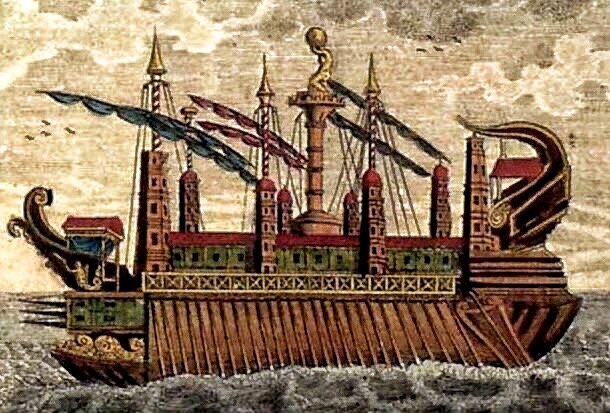 средневековая версия корабля "Сиракузы" на рисунке