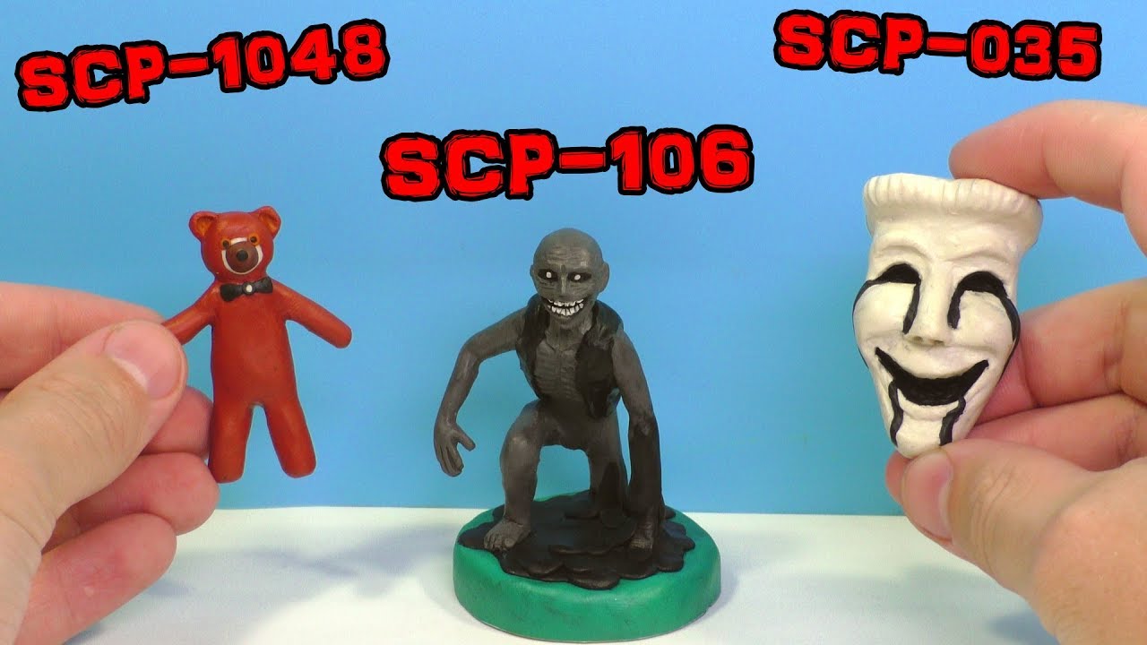 Лепим Scp-106 Старик | Scp-035 Маска Одержимости | Scp-1048 Мишка Строитель  из пластилина