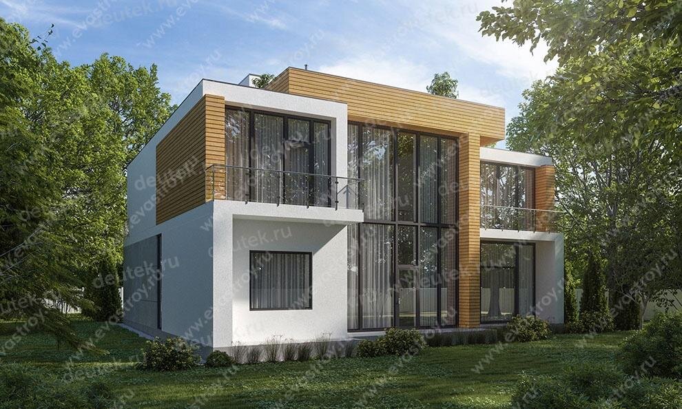 Проект двухэтажного дома 362 м2 с гаражом, вторым светом, балконом и террасами - KVR-89