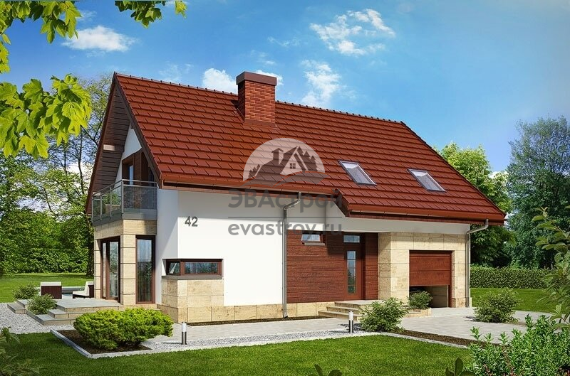 Проект двухэтажного дома 162 м2 из керамоблоков с гаражом, балконом, эркером и террасой - VV-39