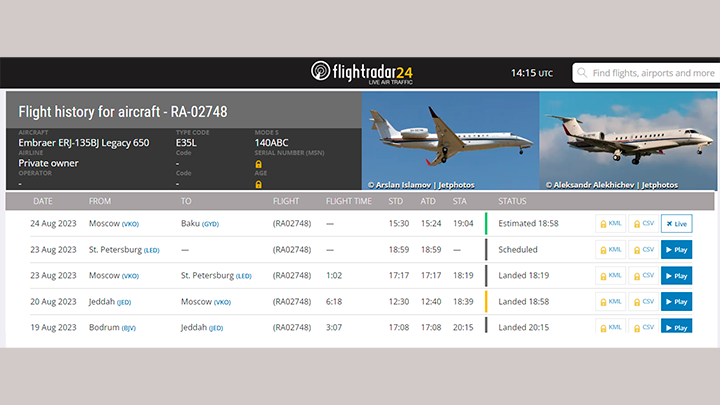 СКРИНШОТ СТРАНИЦЫ САЙТА FLIGHTRADAR24. 