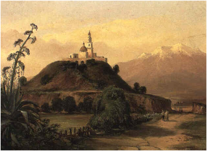 Пирамида Чолула и испанская церковь на ней (художник Жан-Батист Луи Гро)