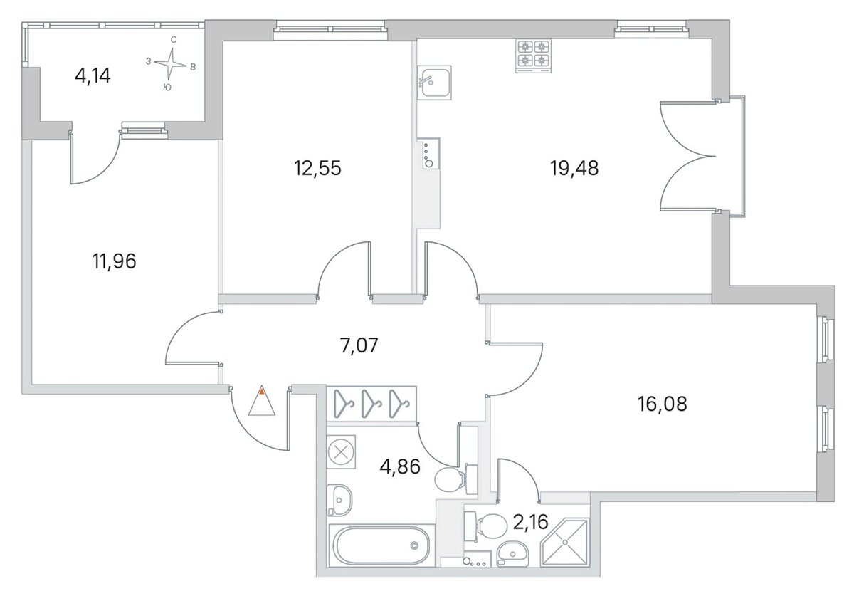 Планировка квартиры 74 м² 