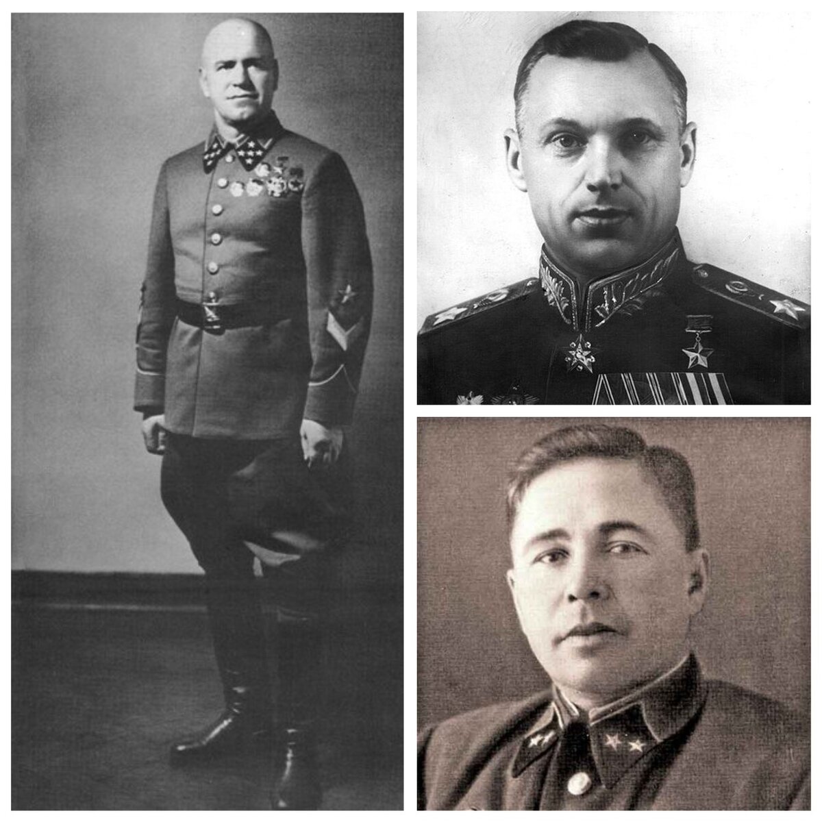  Высший командный состав, руководивший обороной Москвы (слева-направо): Георгий Константинович Жуков, Константин Константинович Рокоссовский, Афанасий Павлантьевич Белобородов 