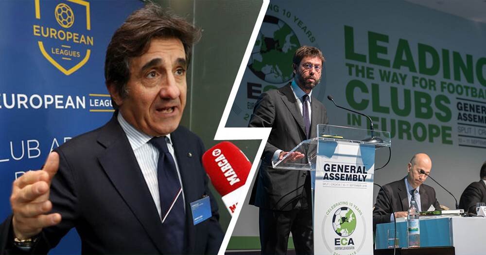 Урбано Кайро и Андреа Аньелли во время дебатов о Суперлиге чемпионов