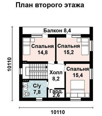 План второго этажа. Источник изображения: канал Яндекс Дзен "Проекты коттеджей "Добрый дом".