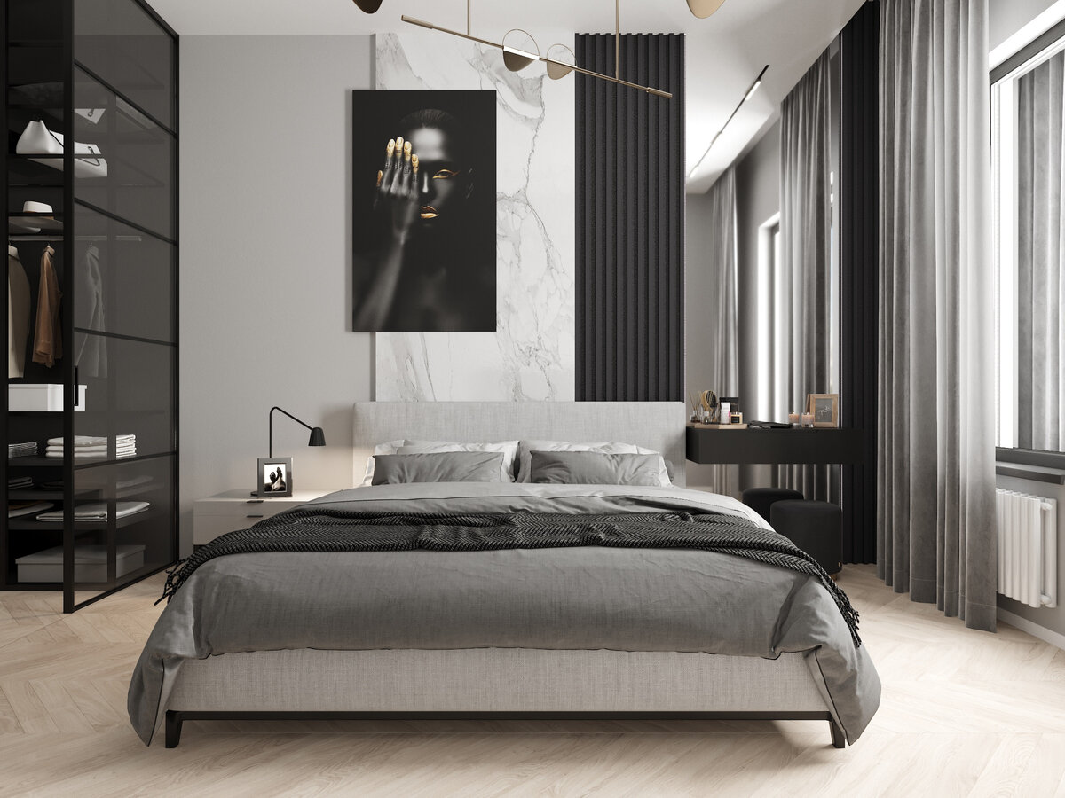 Чёрно-белый интерьер в ЖК СИМВОЛ