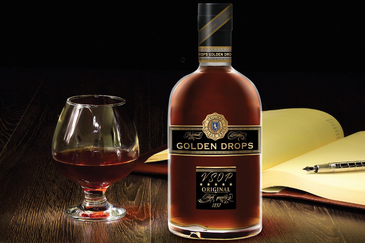 Российский пятилетний коньяк «GOLDEN DROPS»