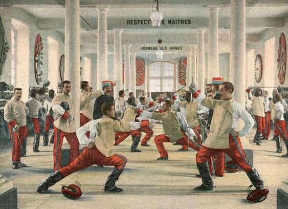 Занятия фехтованием в французской армии.