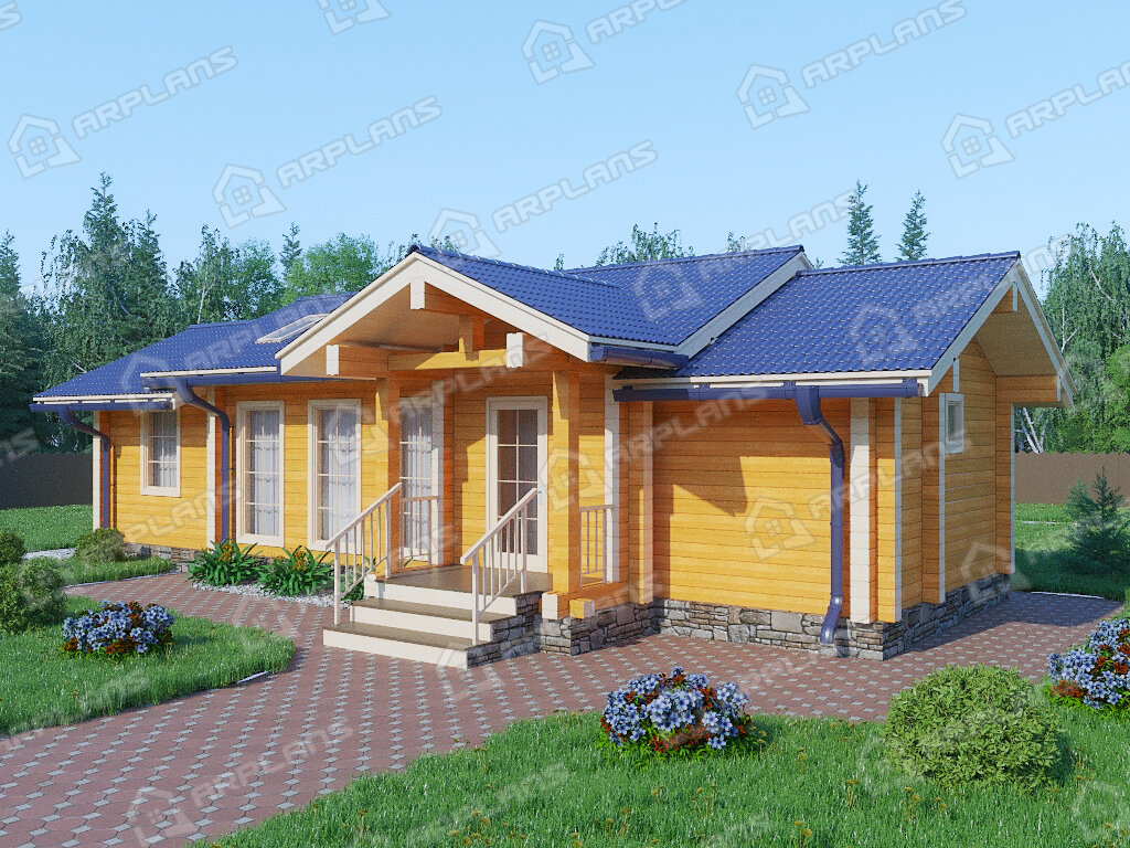 Фото 1 одноэтажного дома из бруса с 1 спальней и сауной. 60 кв м. Источник arplans.ru Проект ДС-048