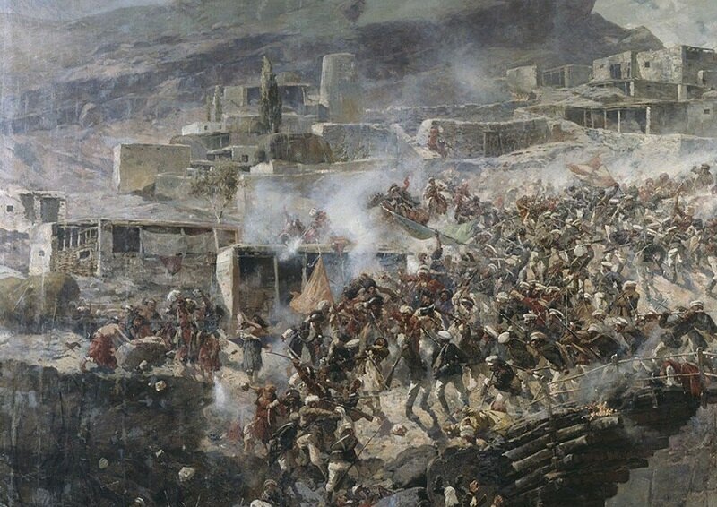 Кавказская война длилась более 50 лет. На картине - штурм аула Ахульго в 1839 году
