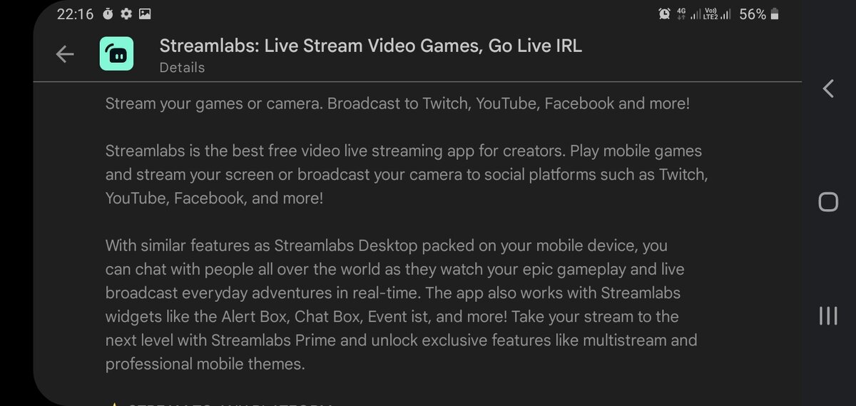 Скриншот из Google Play Market - Описание Streamlabs