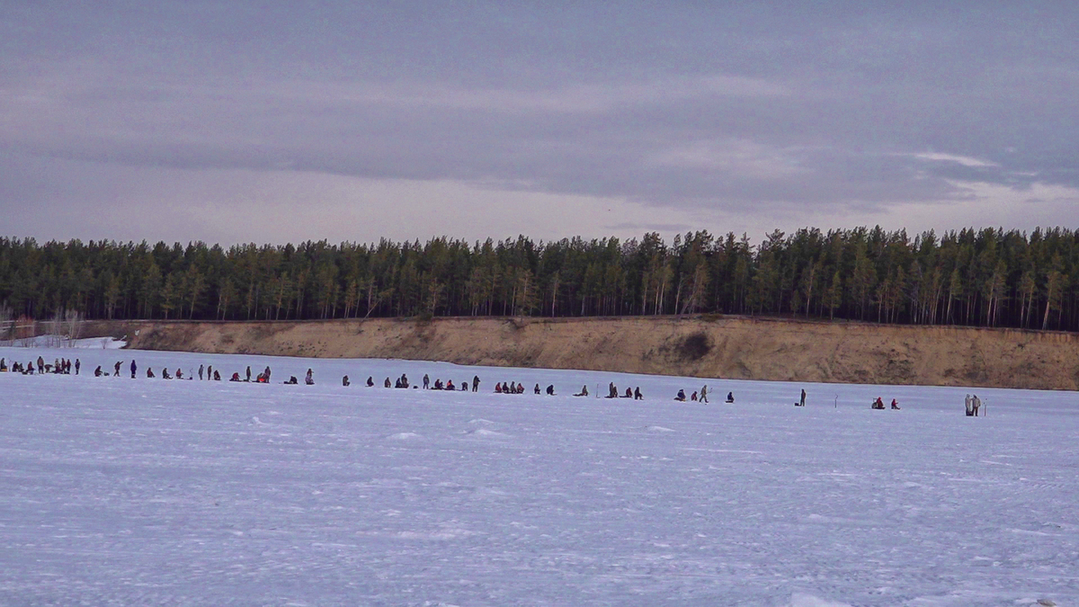 Рыбаки на водохранилище. Качают выход судака