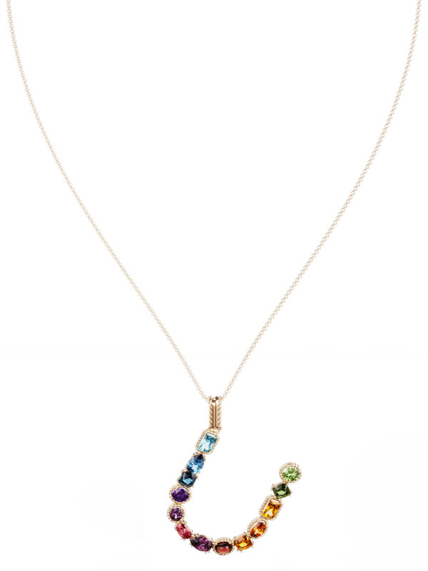 Колье Dolce&Gabbana Rainbow alphabet из желтого золота с топазом, аметистом, кварцем, цитрином, перидотом, турмалином, гранатом, жемчугом