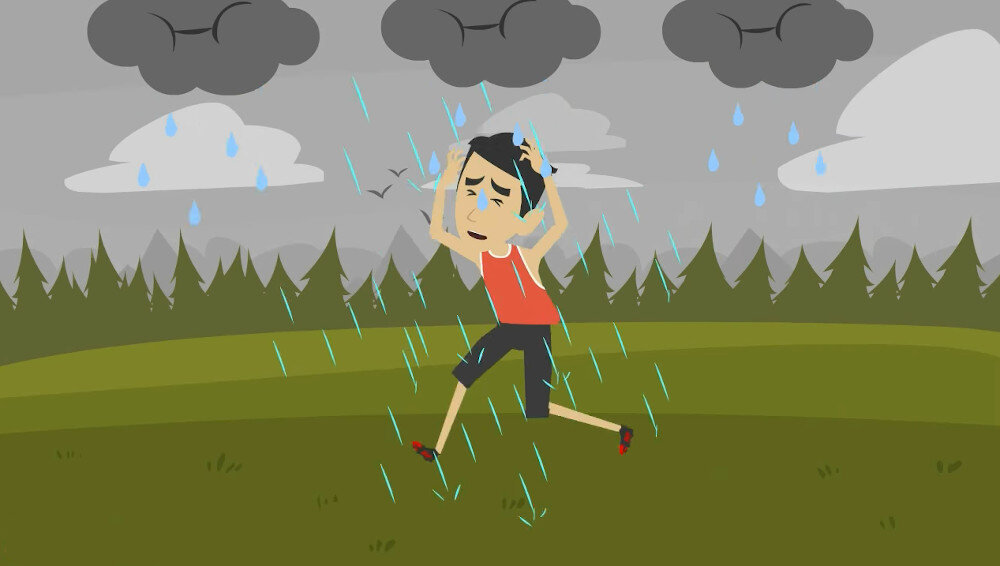 Брайан попал под дождь. Как бы не заболеть в такую погоду. Изображение: youtube.com