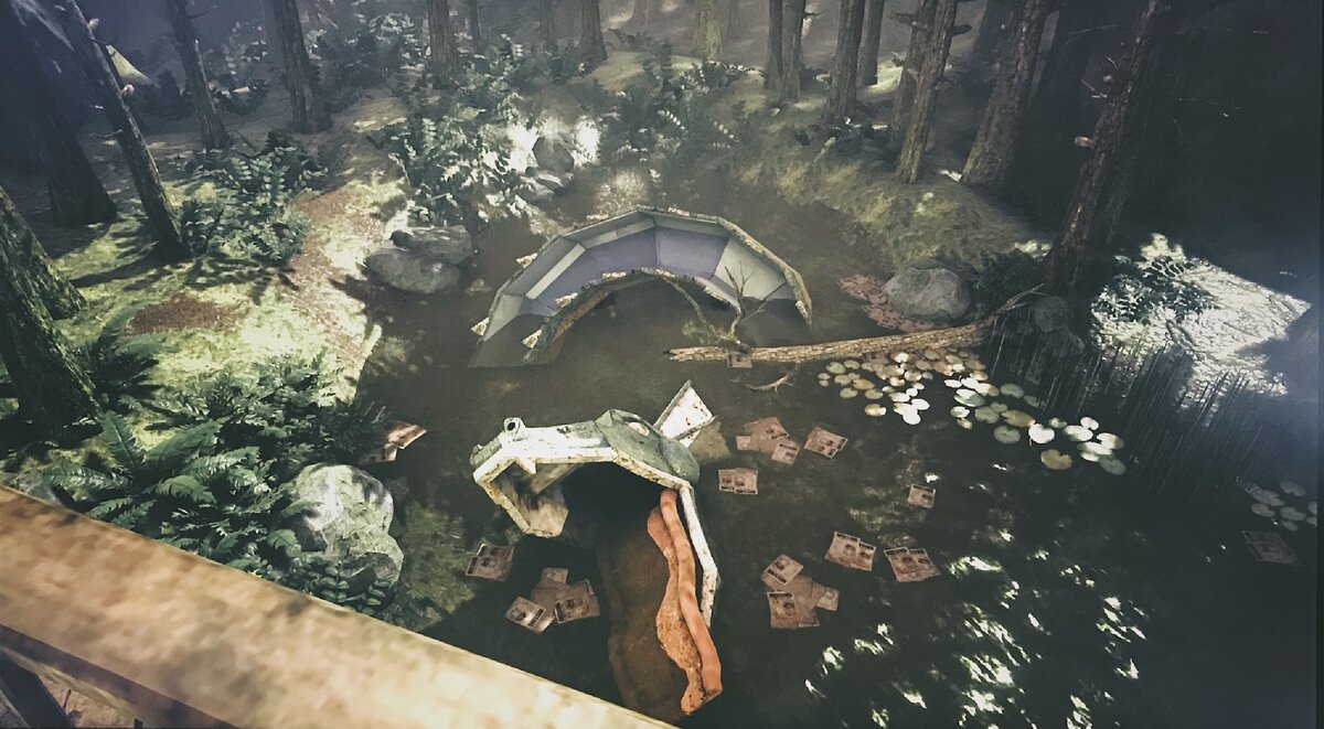 Это осенний пруд возле дома Финчей из игры «What Remains of Edith Finch». Думаю, некоторые из Финчей практиковали детсадовскую философию жизни. Восхищение.