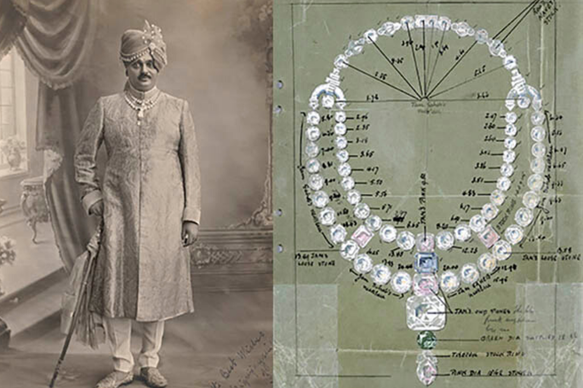 Эскиз колье Cartier для махараджа Наванагара