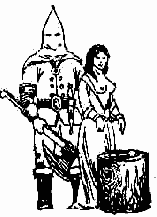 Палач с топором, полуобнаженная женщина, плаха. Татуировка встречается у лиц, осужденных за убийство родственника (или родственников). Вторичное значение - "Смерть изменнице". Наносится на грудь.