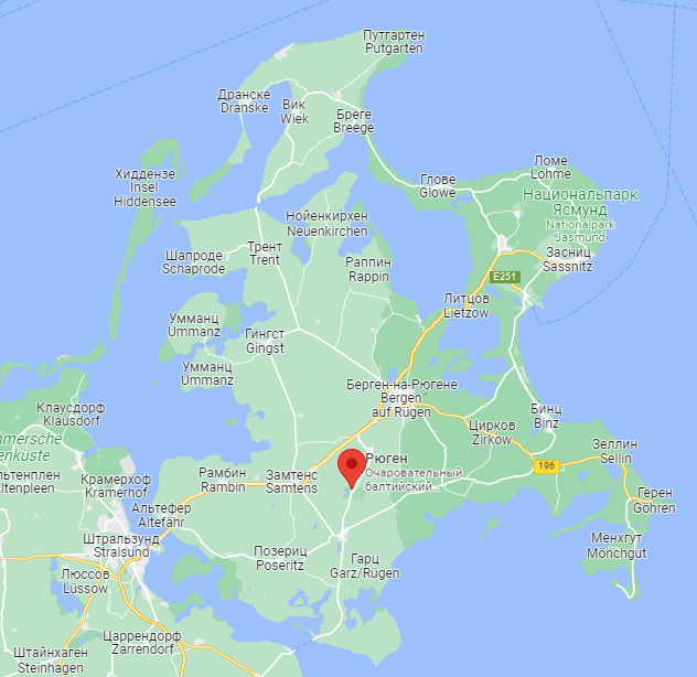 Остров Рюген на современной карте