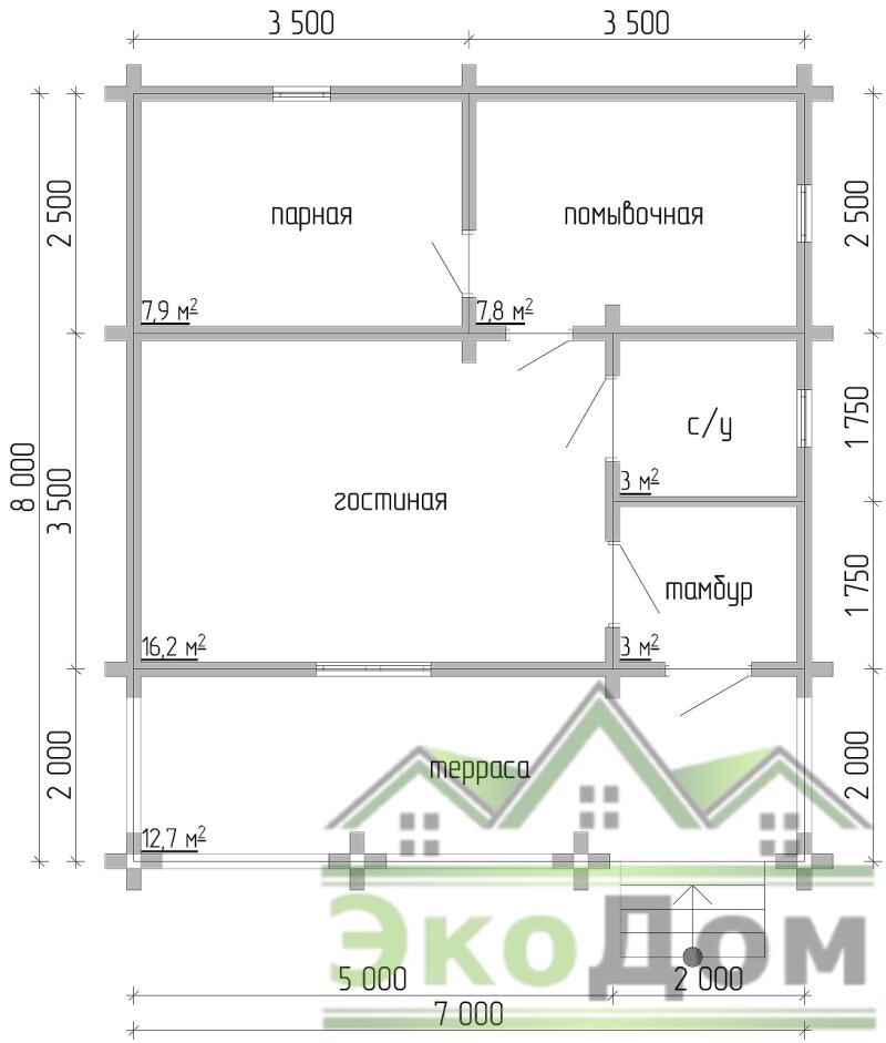 Схема бани из профилированного бруса "Можайск" Б-32 от компании ЭкоДом-Кострома